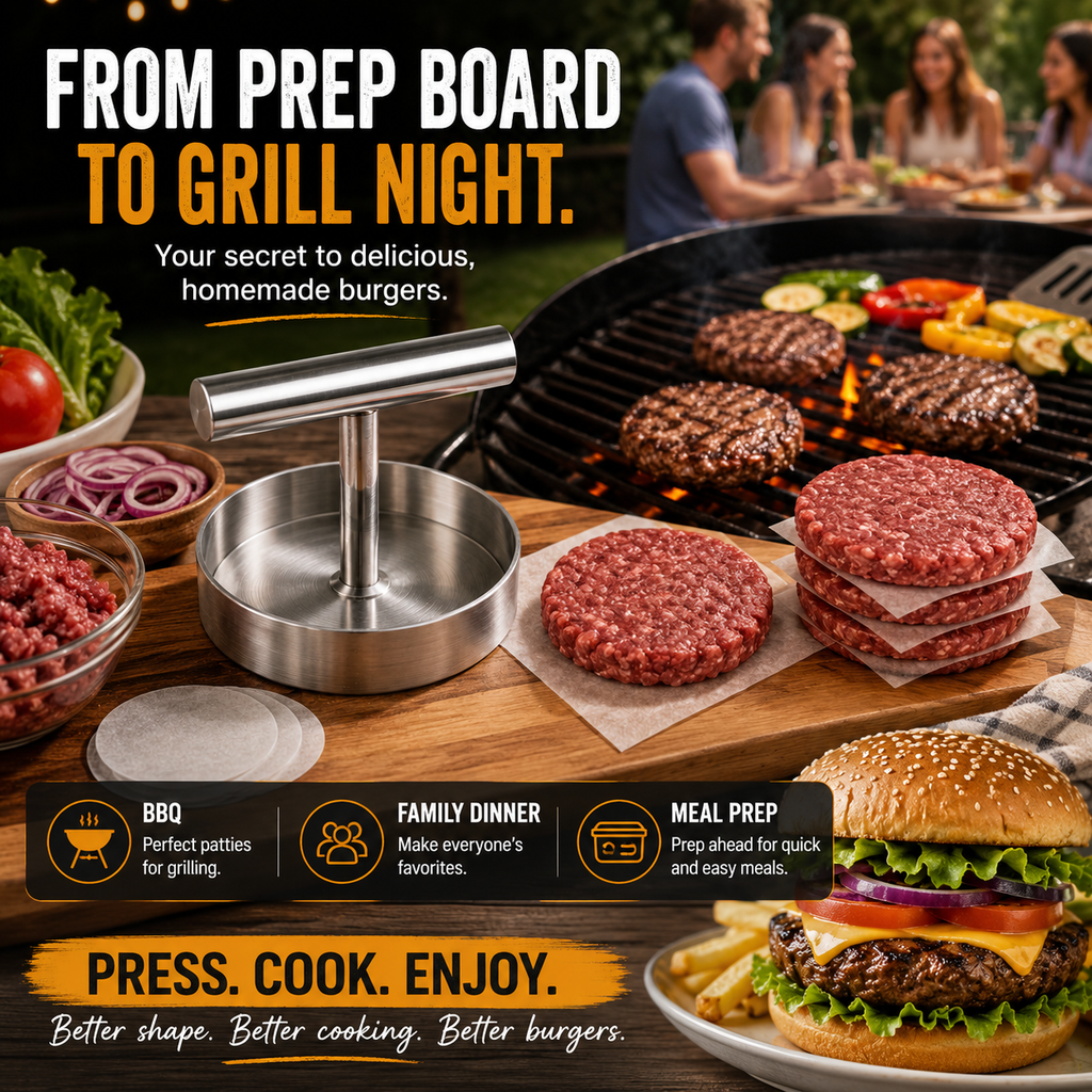 🍔 BBQ FAVORITE | Manual Burger Patty Press – Uniform Round Patties for Grilling, Meal Prep & Home Cooking