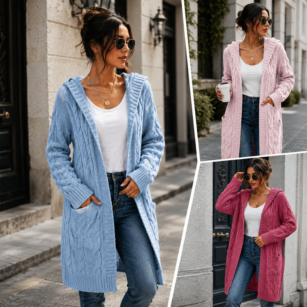 Women's Oversized Cable Knit Hooded Cardigan